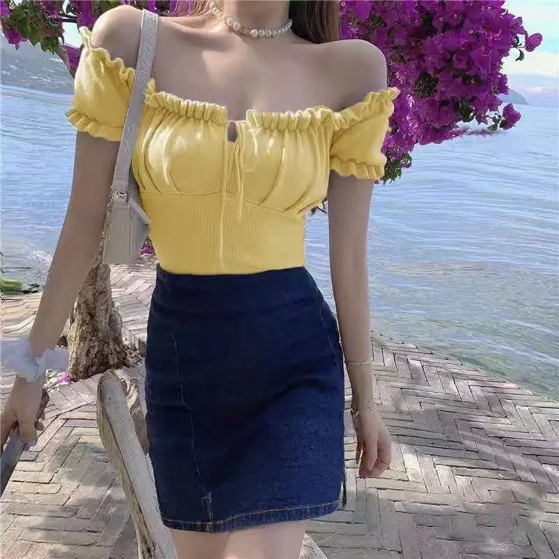 Women's Off-Shoulder Collarbone Top with Drawstring Front - Image 4