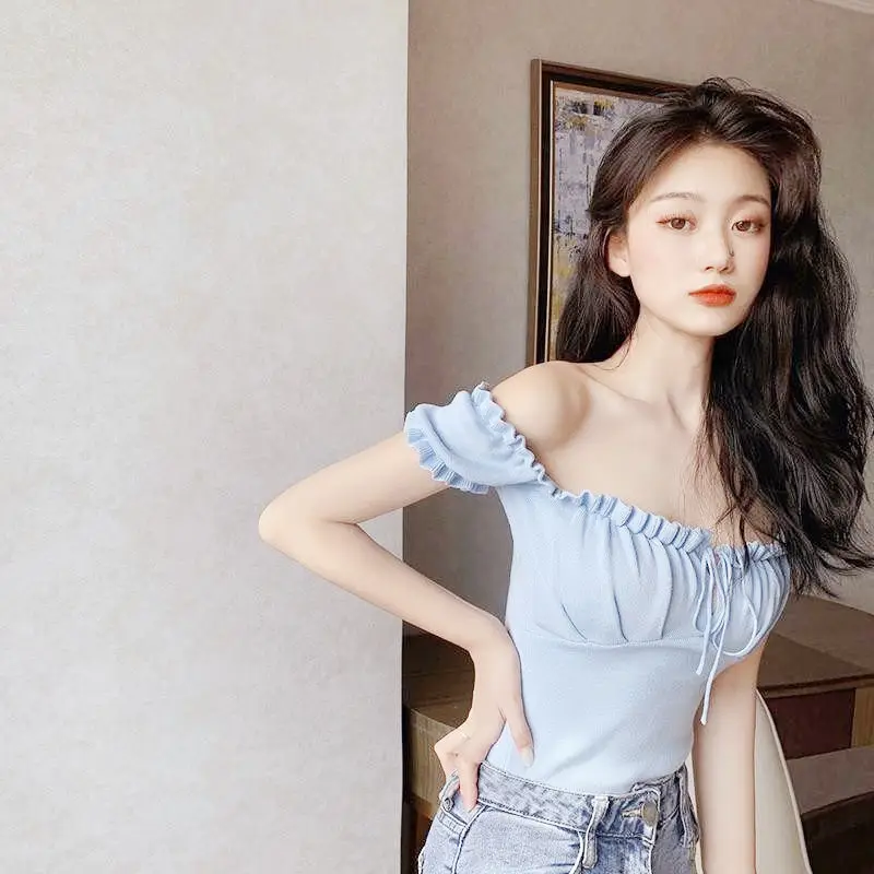 Women's Off-Shoulder Collarbone Top with Drawstring Front - Image 7