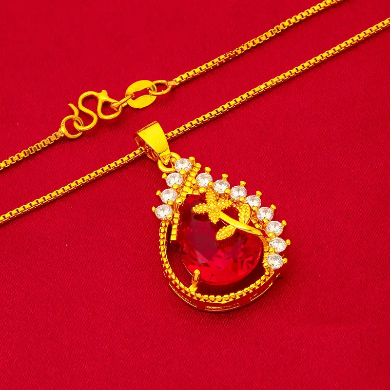 Vietnamese Gold Micro-Illaid Zircon Pendant with Water Drop Flower Design - Image 3