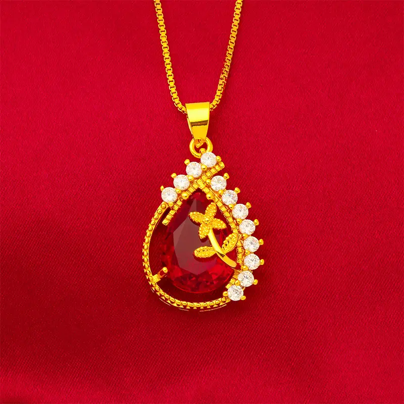 Vietnamese Gold Micro-Illaid Zircon Pendant with Water Drop Flower Design - Image 4