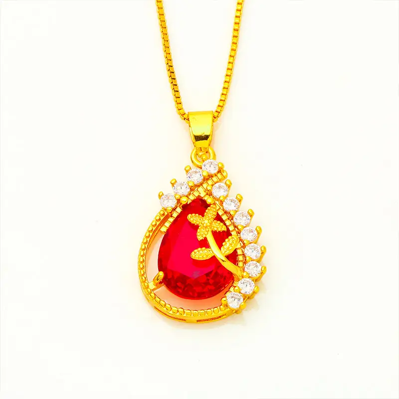 Vietnamese Gold Micro-Illaid Zircon Pendant with Water Drop Flower Design - Image 5