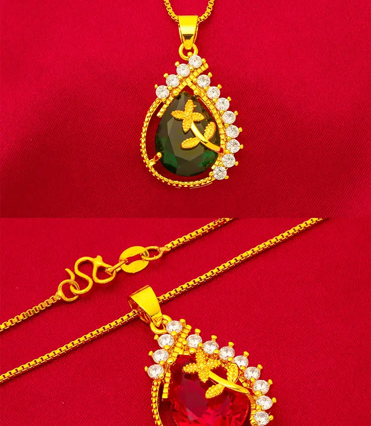 Vietnamese Gold Micro-Illaid Zircon Pendant with Water Drop Flower Design — feature 5