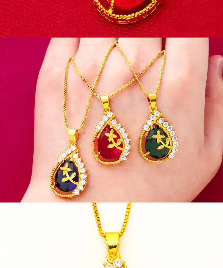 Vietnamese Gold Micro-Illaid Zircon Pendant with Water Drop Flower Design — feature 6