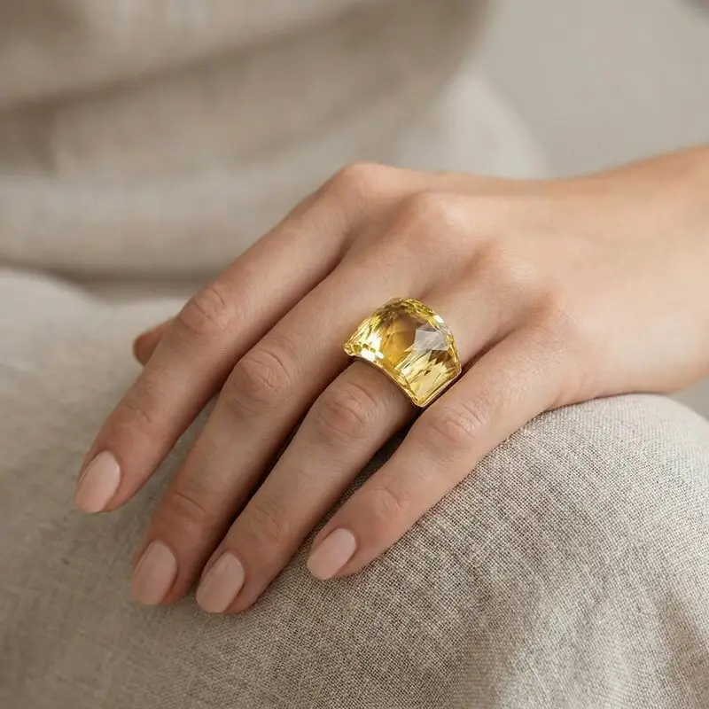 18k Gold Crystal Ring for Men Women 18mm