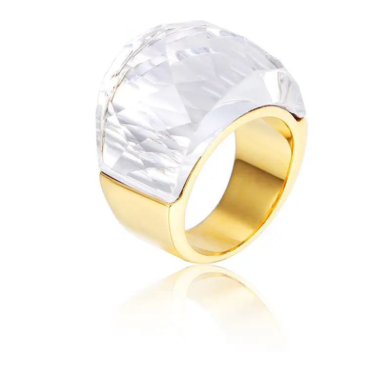 18k Gold Crystal Ring for Men Women 18mm