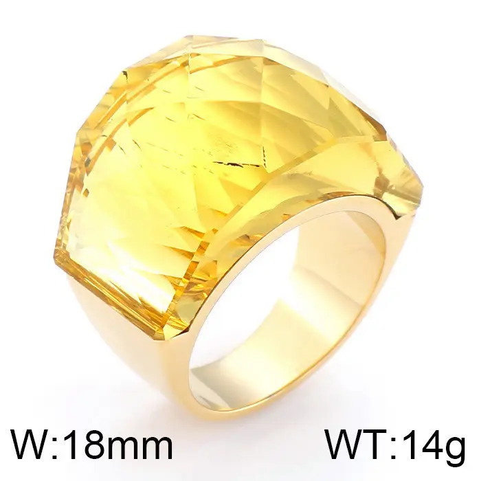 18k Gold Crystal Ring for Men Women 18mm