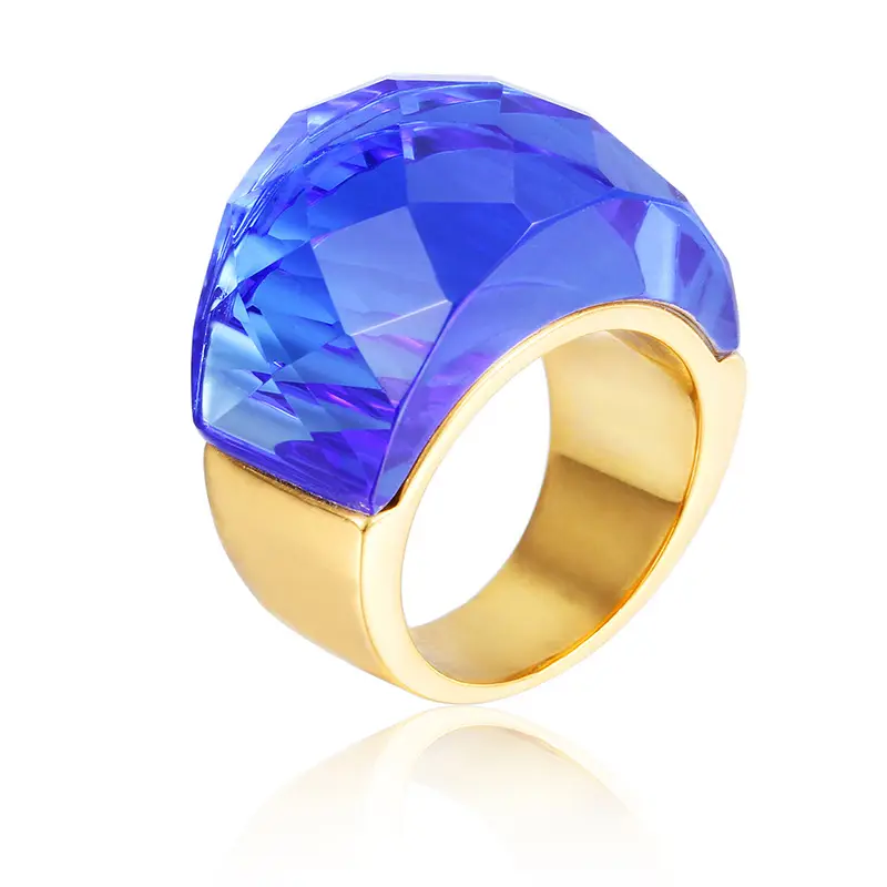18k Gold Crystal Ring for Men Women 18mm