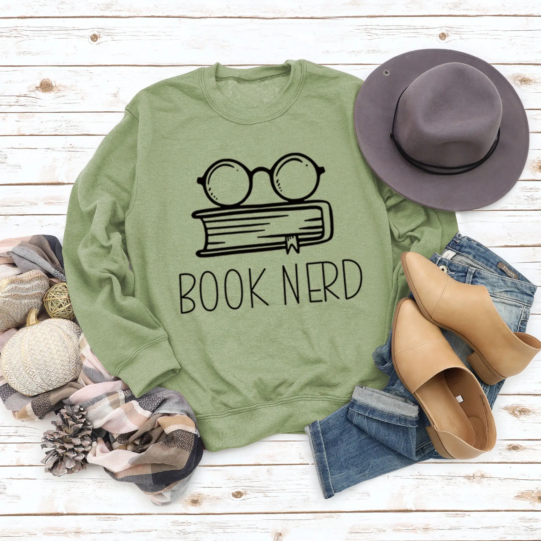 Green Book Nerd Sweatshirt with Glasses Print - Image 8