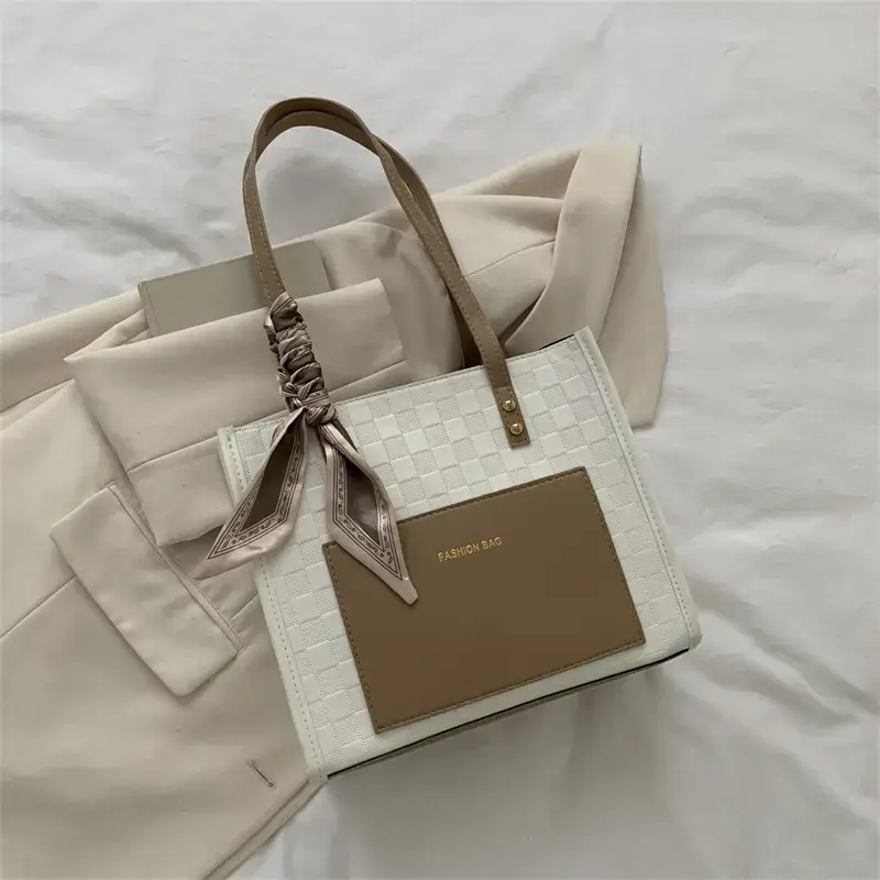 Women's Summer Tote Bag White Brown Korean Style Large Shoulder Crossbody - Image 5