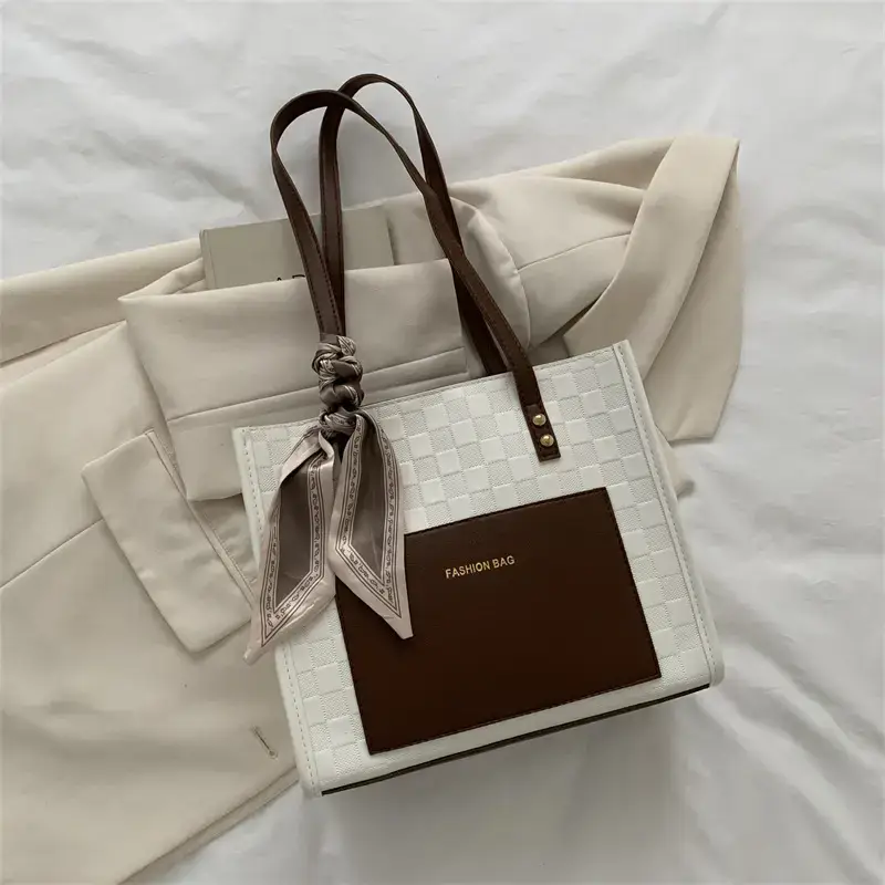 Women's Summer Tote Bag White Brown Korean Style Large Shoulder Crossbody - Image 6