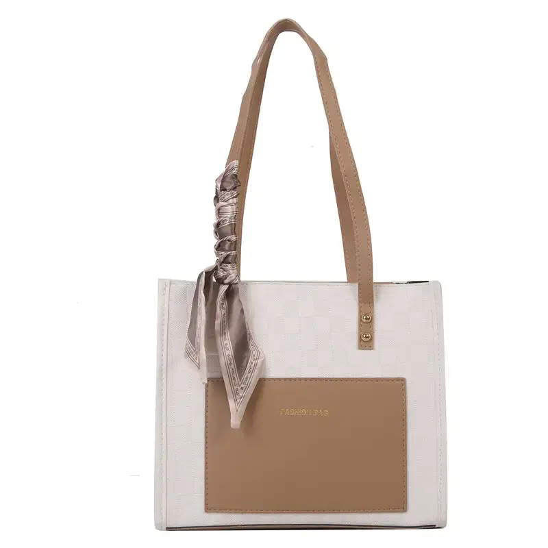 Women's Summer Tote Bag White Brown Korean Style Large Shoulder Crossbody - Image 8
