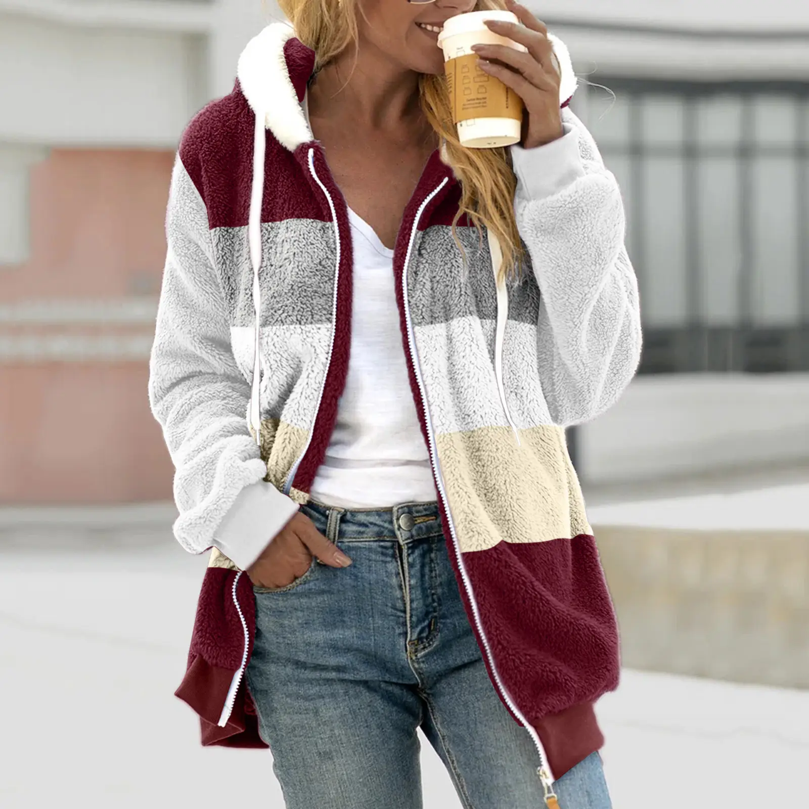 Women Hooded Jacket Multi Color Plush Loose Winter Warm - Image 23