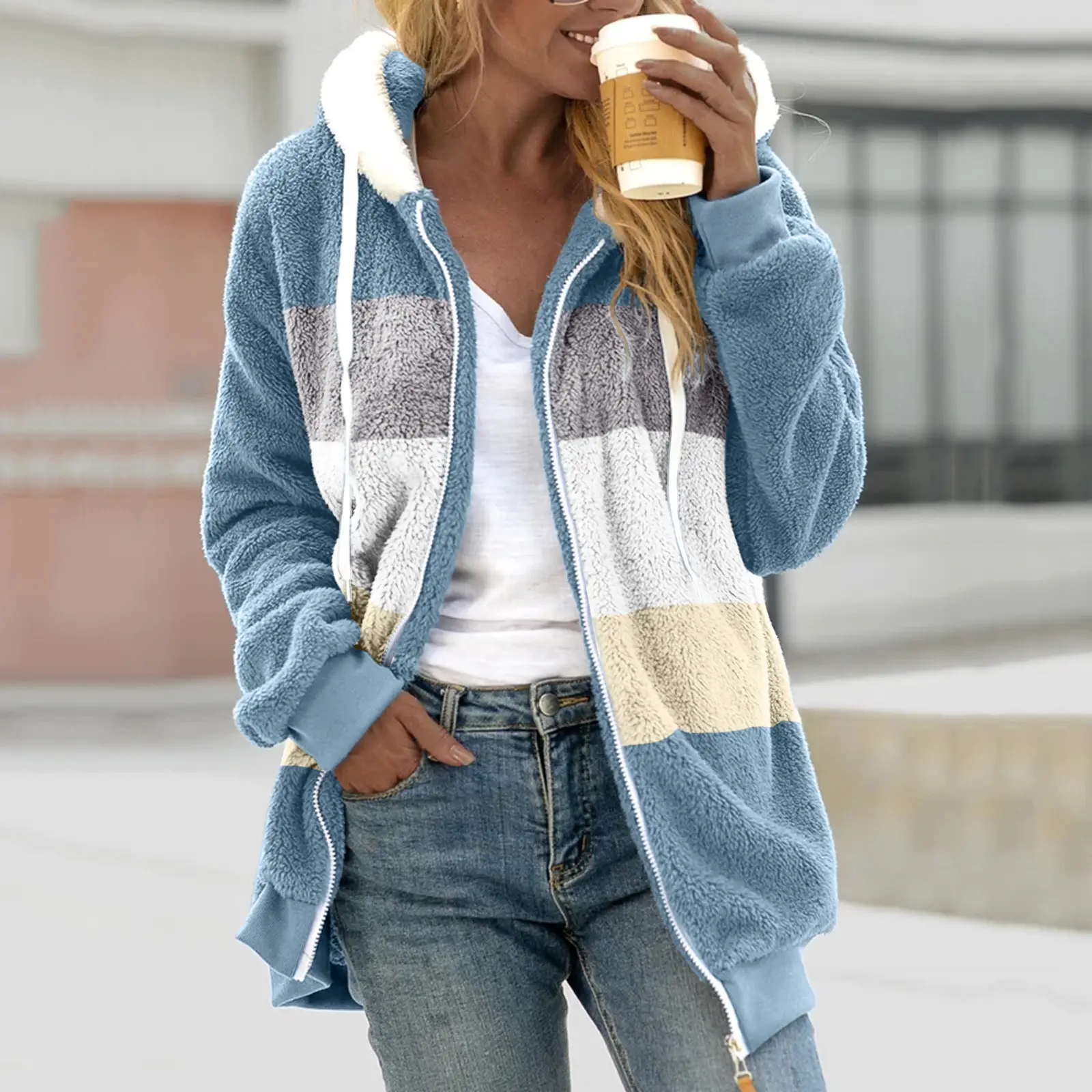 Women Hooded Jacket Multi Color Plush Loose Winter Warm - Image 2
