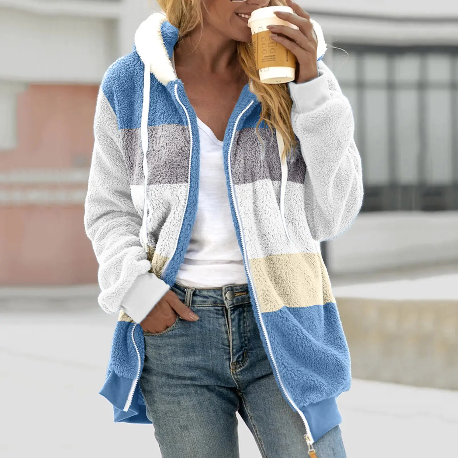 Women Hooded Jacket Multi Color Plush Loose Winter Warm - Image 14