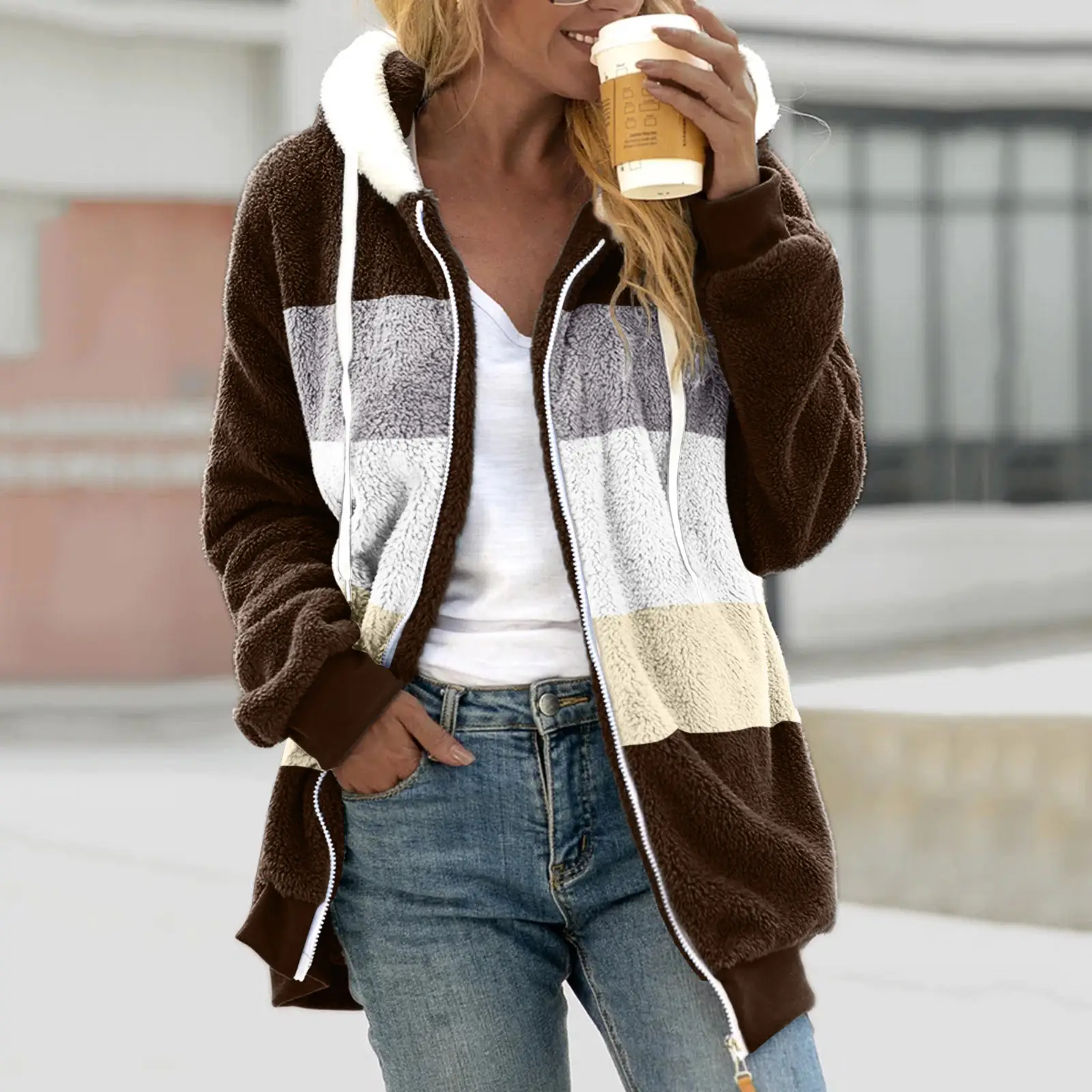 Women Hooded Jacket Multi Color Plush Loose Winter Warm - Image 15