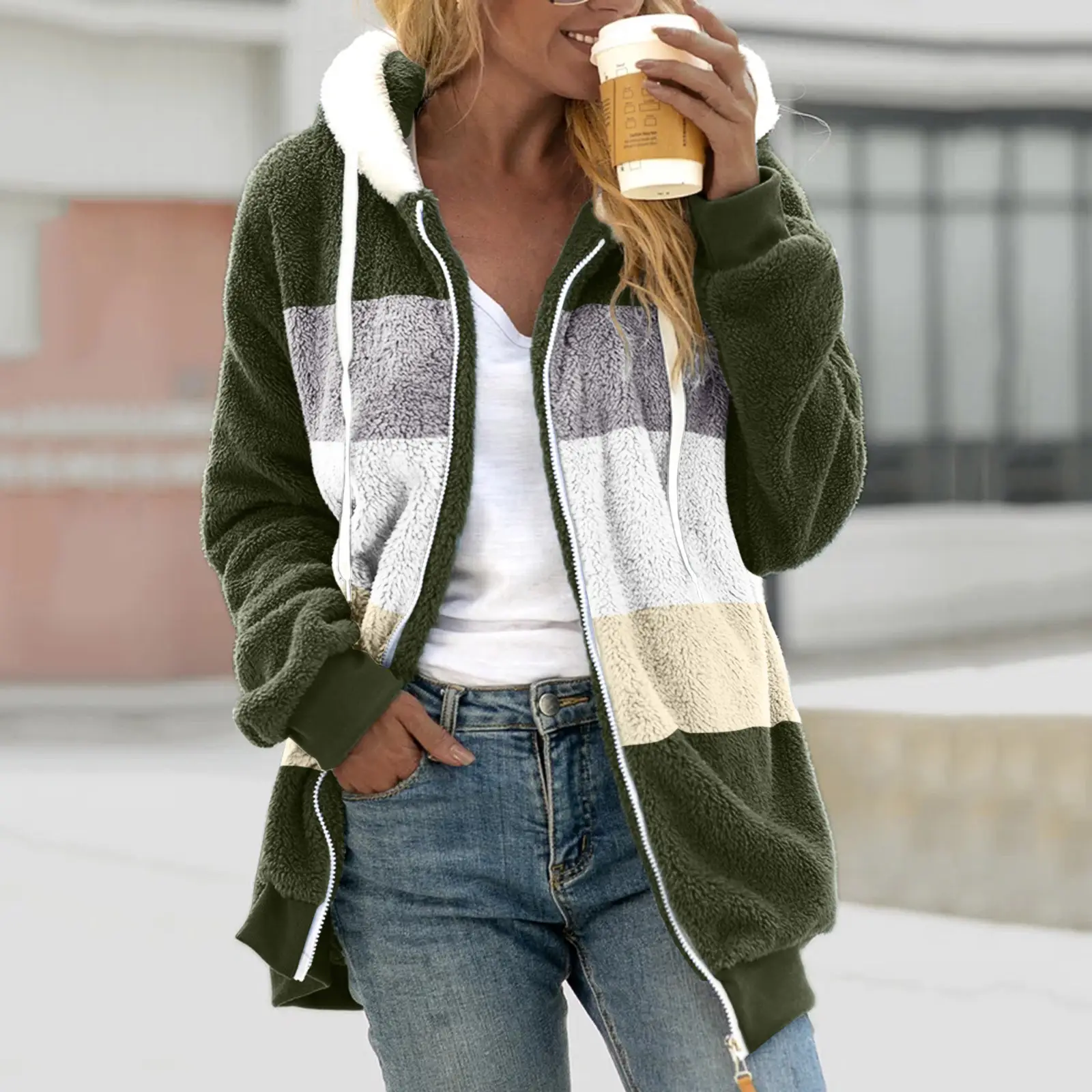 Women Hooded Jacket Multi Color Plush Loose Winter Warm - Image 17