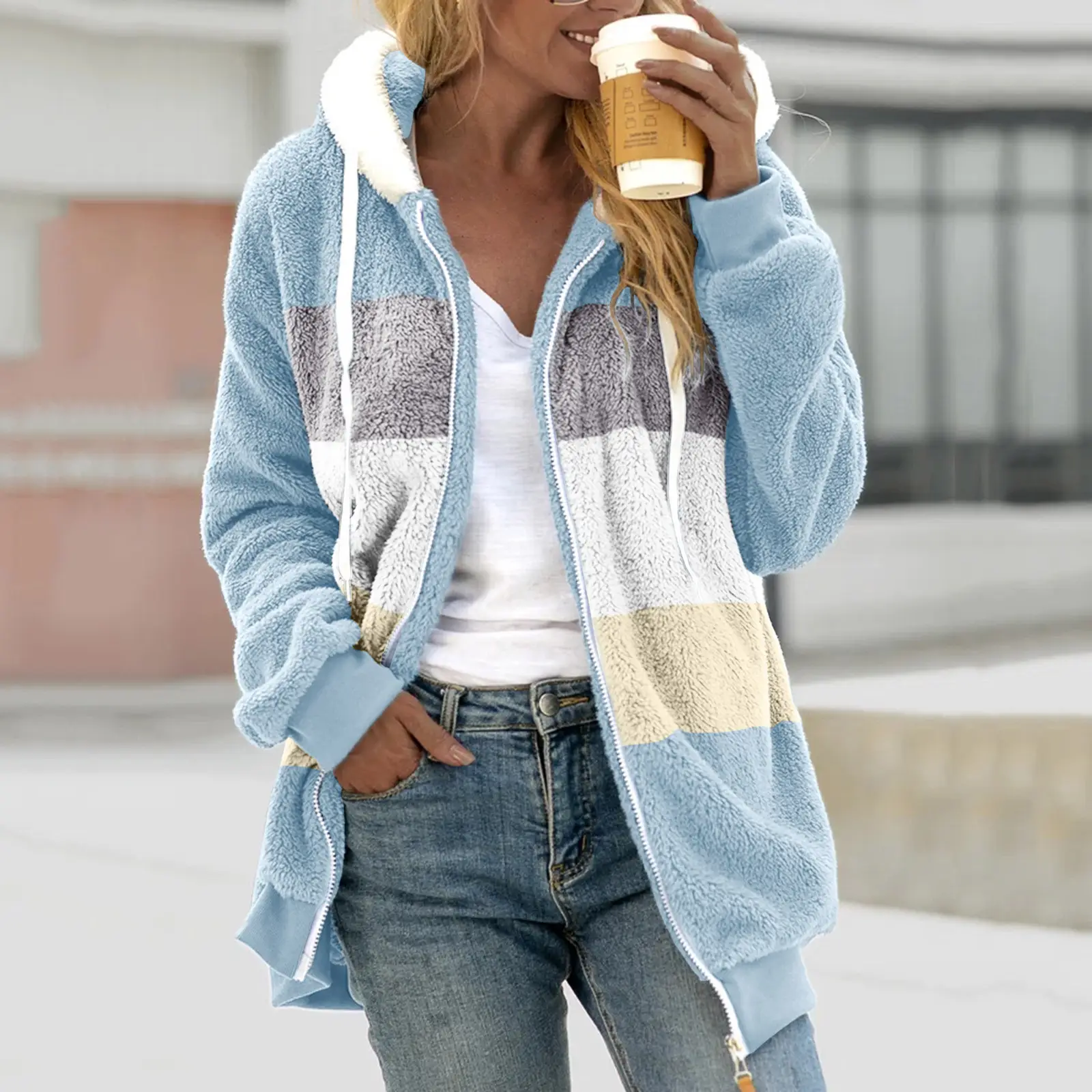 Women Hooded Jacket Multi Color Plush Loose Winter Warm - Image 19