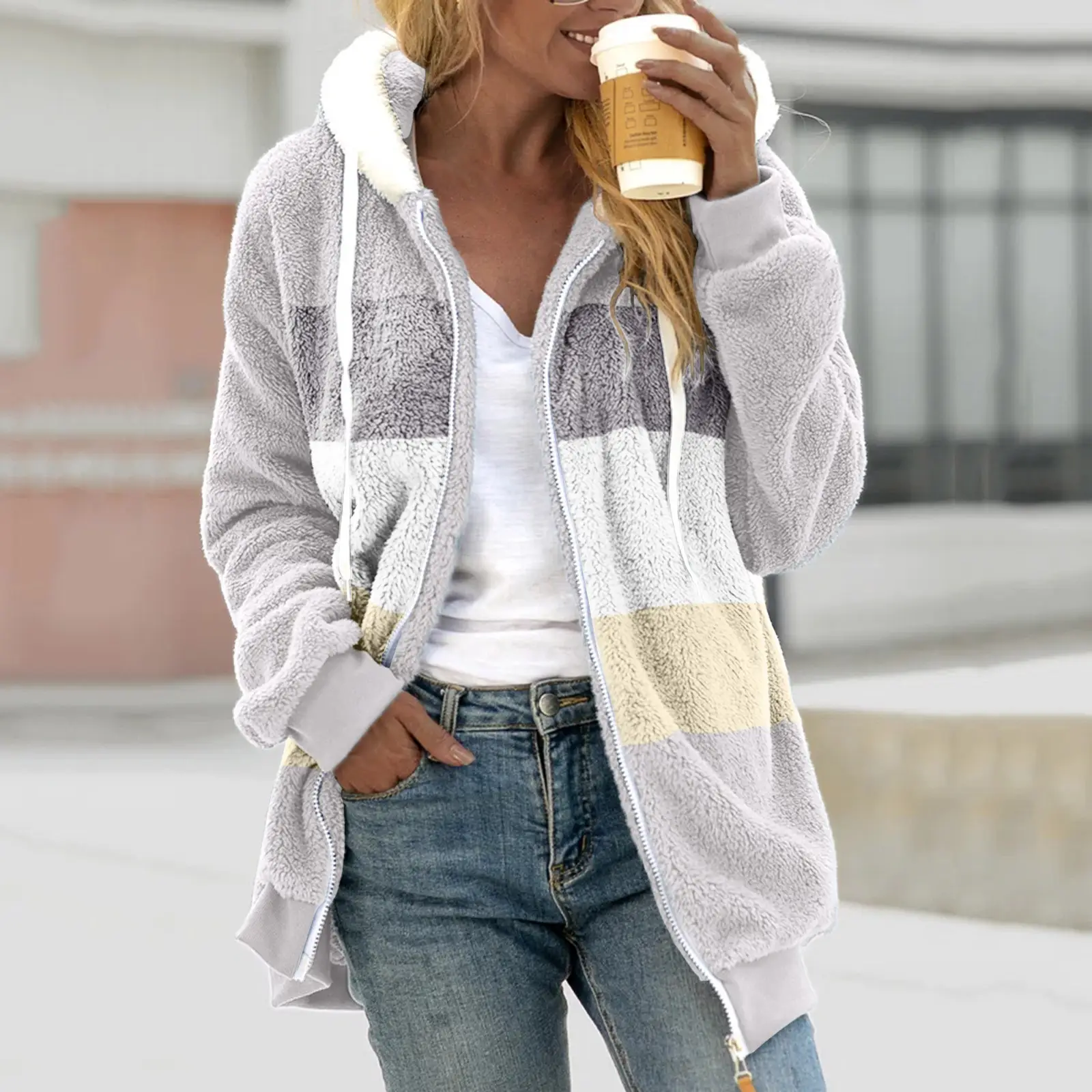 Women Hooded Jacket Multi Color Plush Loose Winter Warm - Image 20