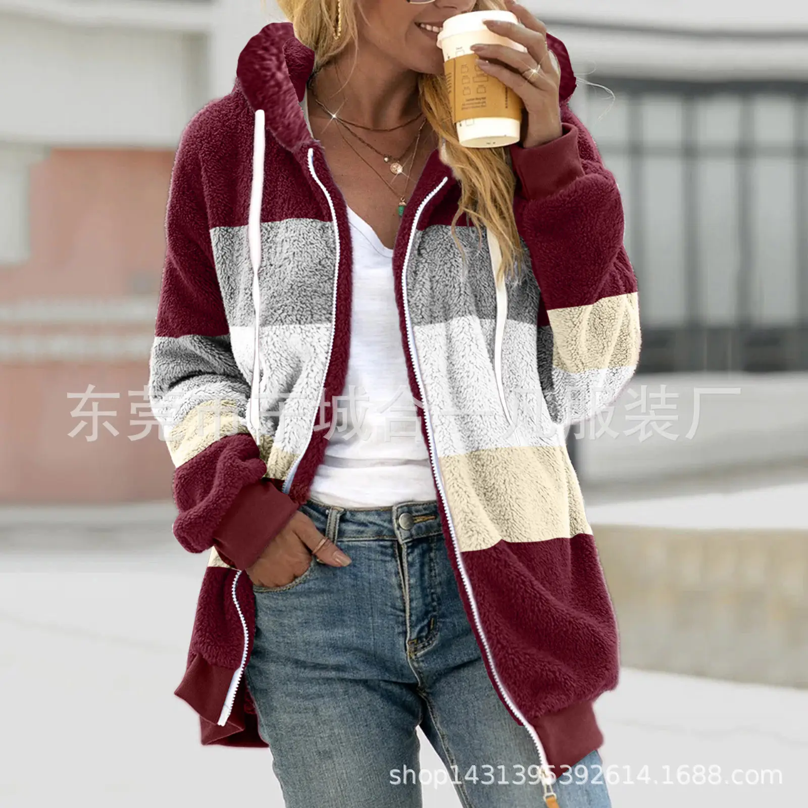 Women Hooded Jacket Multi Color Plush Loose Winter Warm - Image 4
