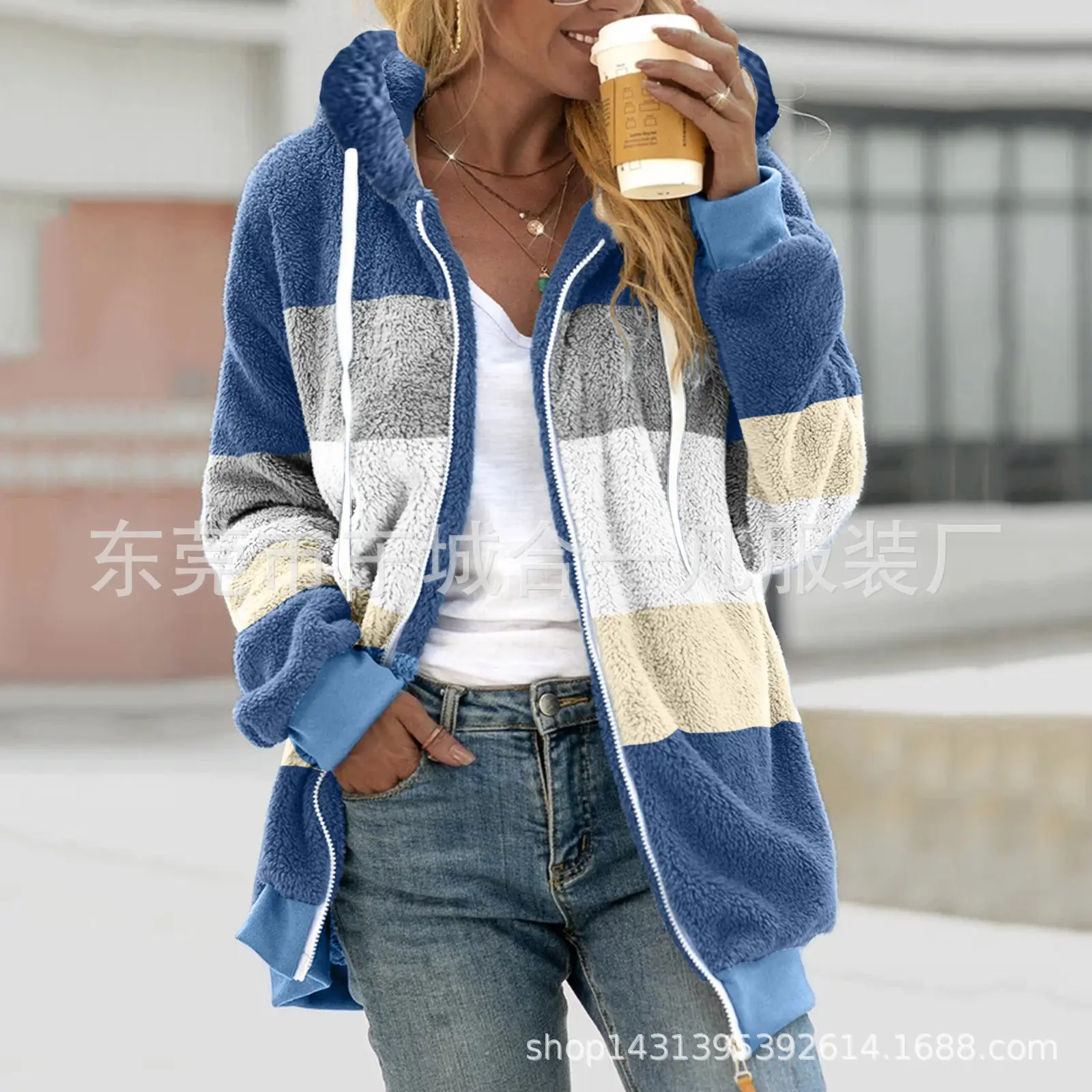 Women Hooded Jacket Multi Color Plush Loose Winter Warm - Image 5