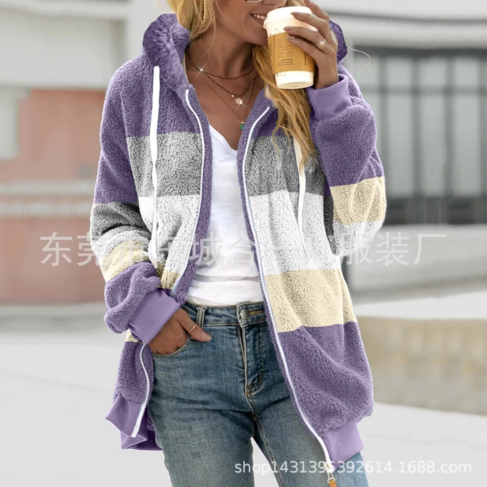 Women Hooded Jacket Multi Color Plush Loose Winter Warm - Image 6