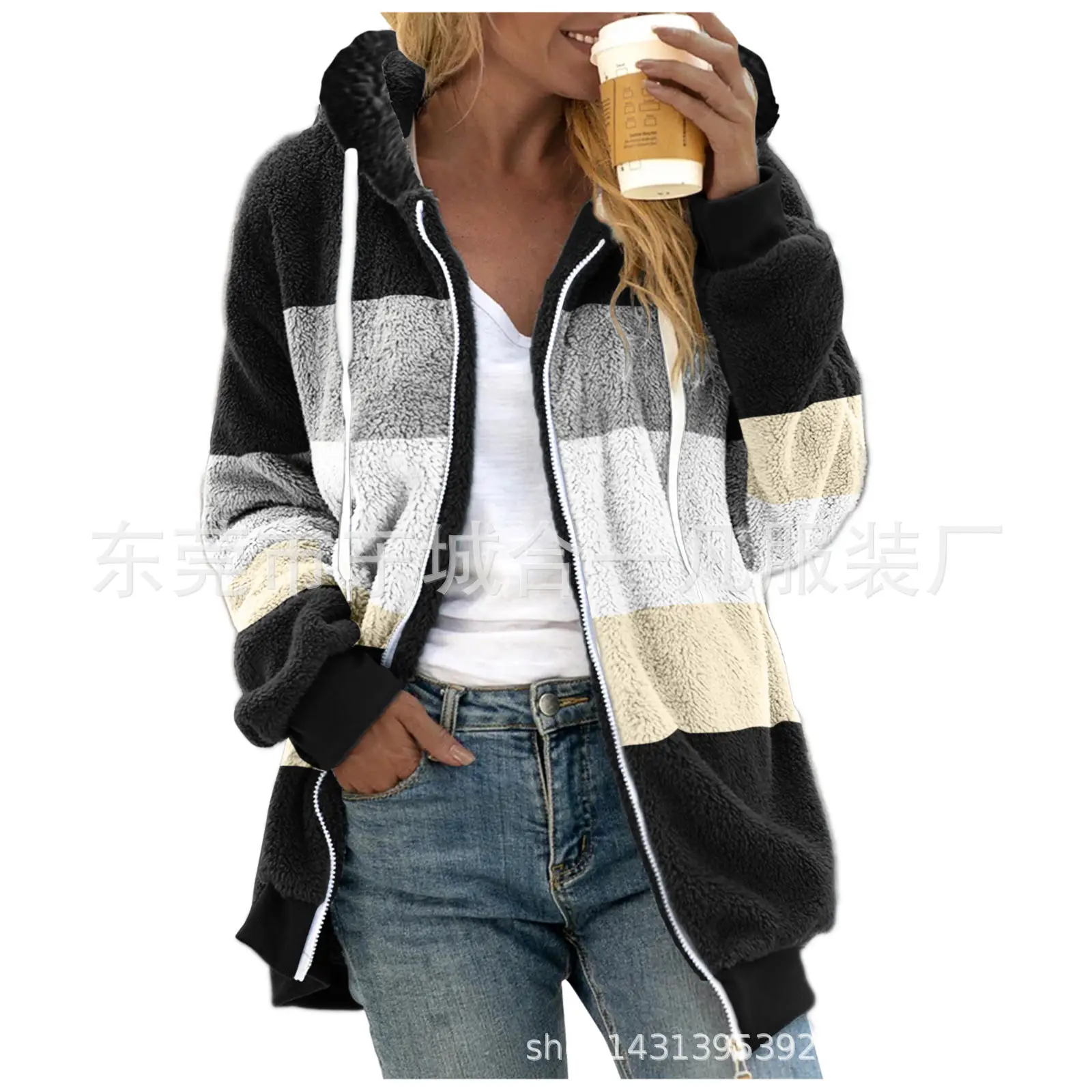 Women Hooded Jacket Multi Color Plush Loose Winter Warm - Image 7