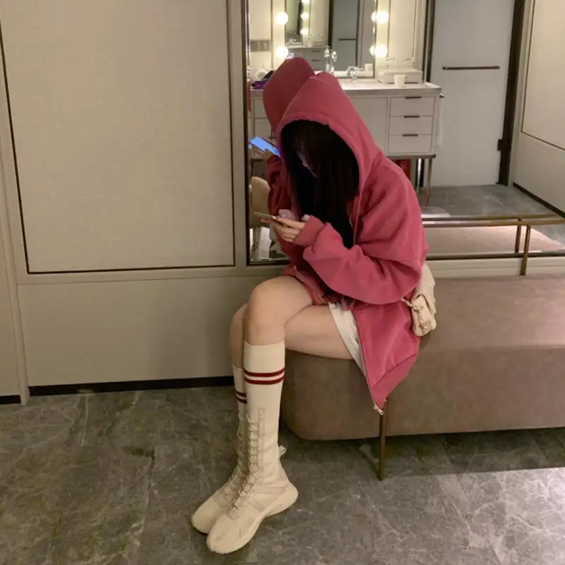 Women Velvet Hoodie Sweatshirt Pink 2025 — feature 9