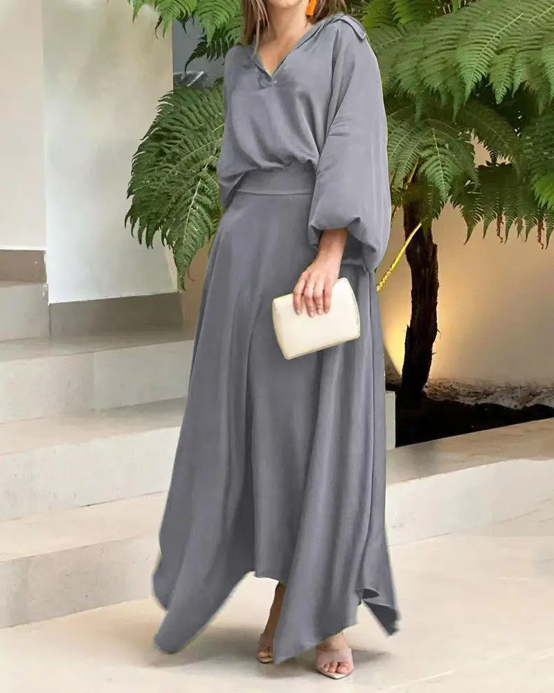 2022 Black Long Sleeve V-Neck Dress Suit for Women - Image 9