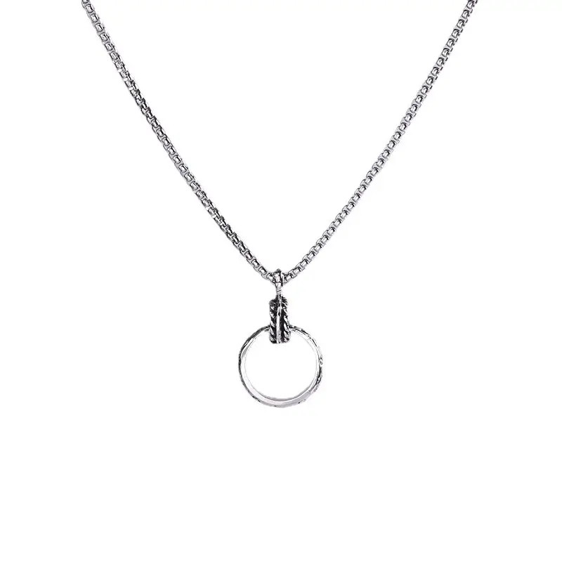 Long Titanium Steel Character Ring Necklace for Men Women