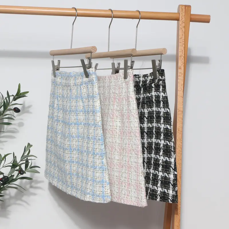 French Tweed Plaid Skirt Set for Women 2023 Spring Autumn