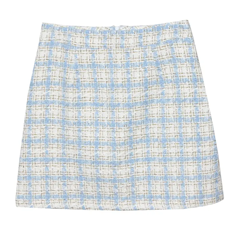 French Tweed Plaid Skirt Set for Women 2023 Spring Autumn