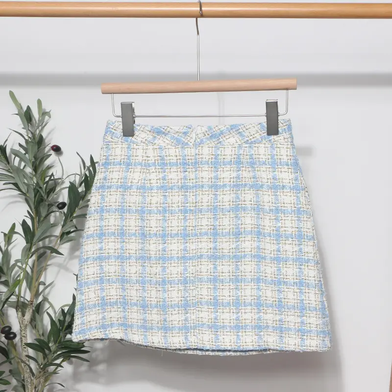 French Tweed Plaid Skirt Set for Women 2023 Spring Autumn