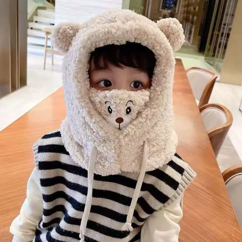 Children's Wolf Lined Winter Hat with Face Mask - Image 2