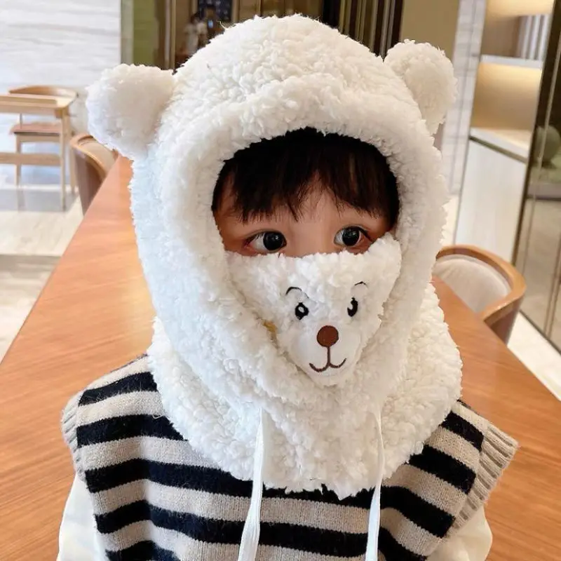 Children's Wolf Lined Winter Hat with Face Mask - Image 3