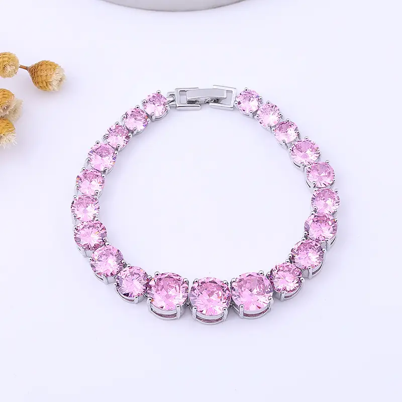 Pink Zircon Gradient Bracelet with Copper Plating - Image 15