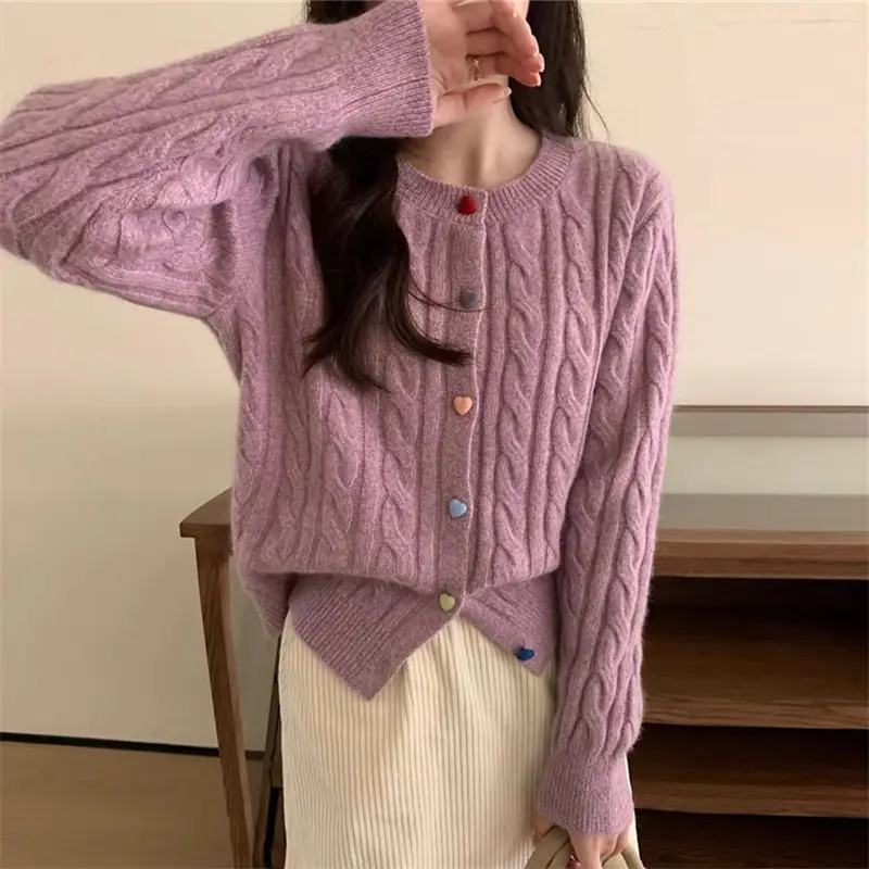 Milk Fufu Knitted Cardigan with Love Buckle Button - Image 7