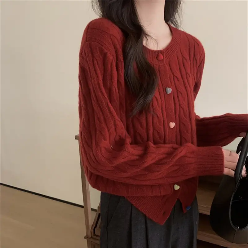 Milk Fufu Knitted Cardigan with Love Buckle Button - Image 9