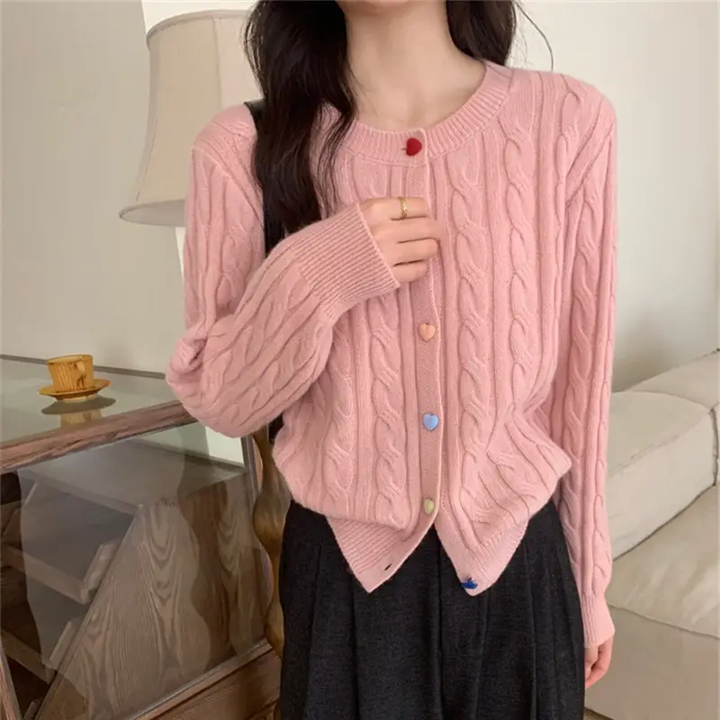 Milk Fufu Knitted Cardigan with Love Buckle Button - Image 10