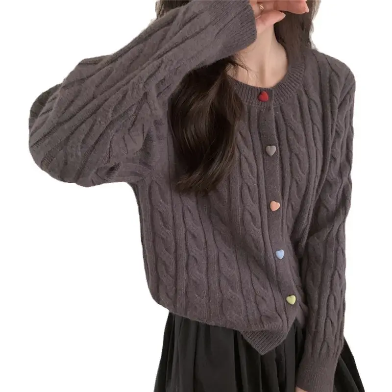 Milk Fufu Knitted Cardigan with Love Buckle Button - Image 11