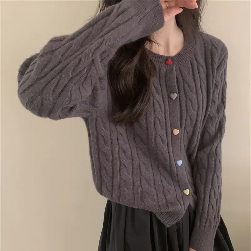Milk Fufu Knitted Cardigan with Love Buckle Button - Image 2
