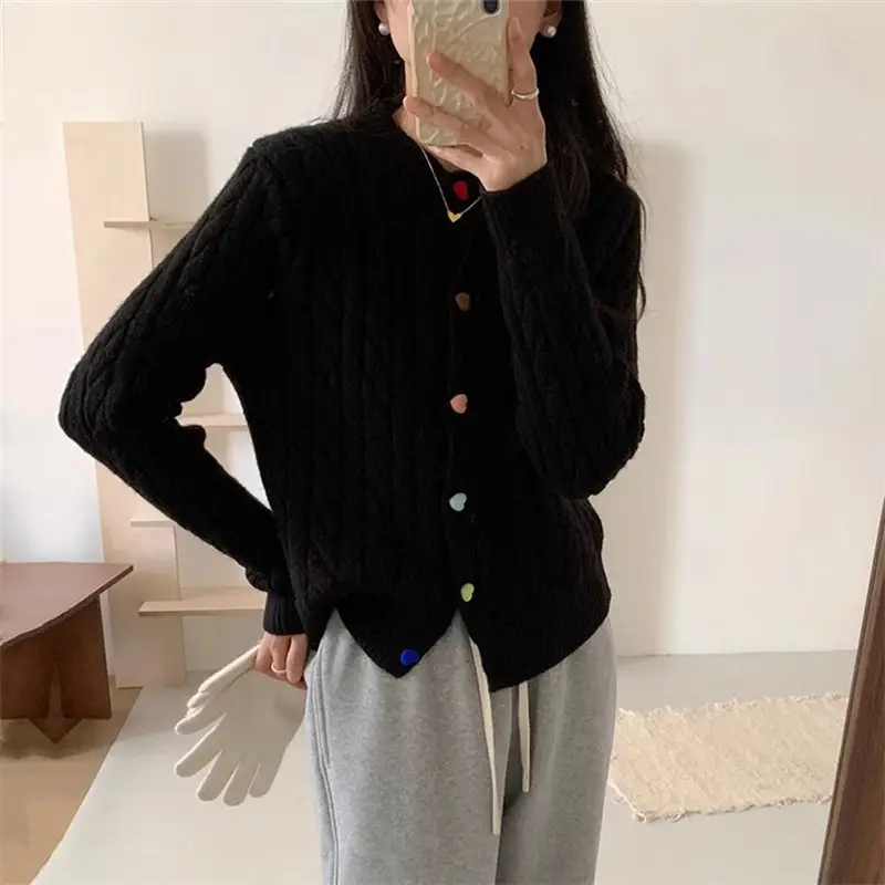 Milk Fufu Knitted Cardigan with Love Buckle Button - Image 3