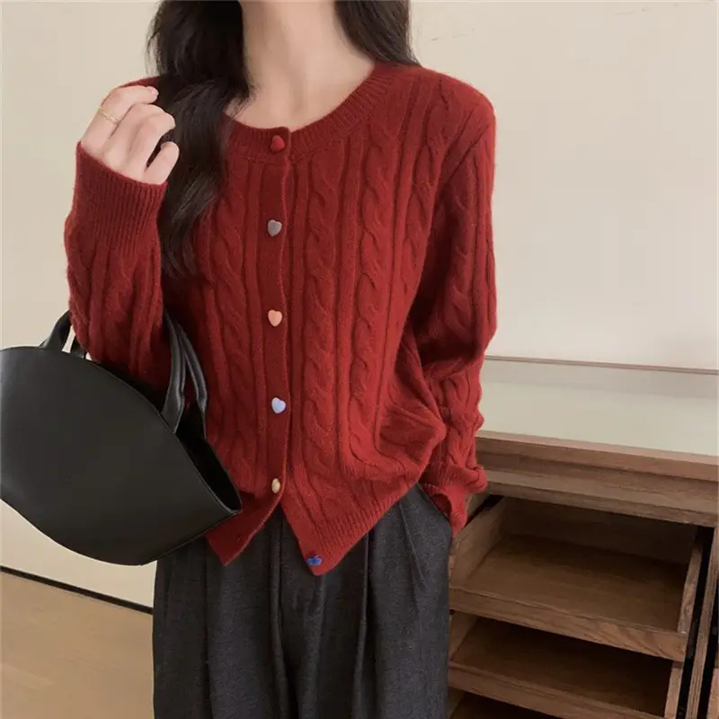 Milk Fufu Knitted Cardigan with Love Buckle Button - Image 4