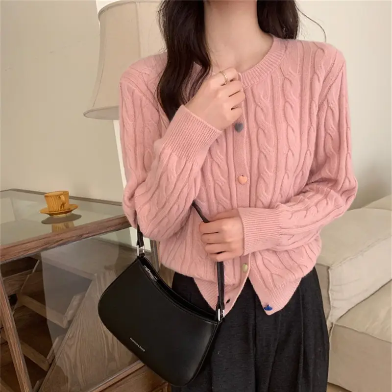 Milk Fufu Knitted Cardigan with Love Buckle Button - Image 5