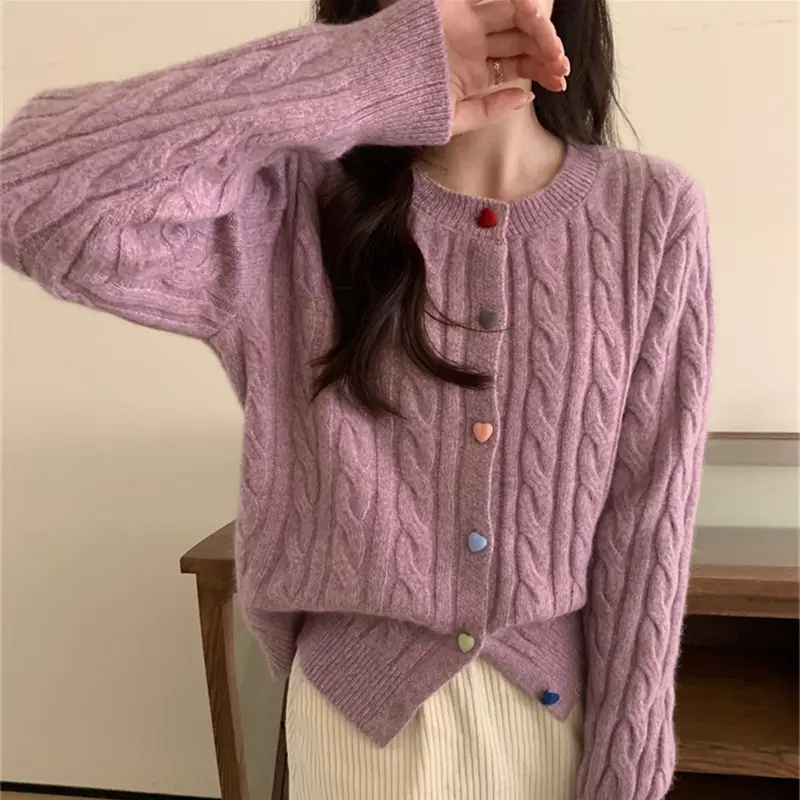Milk Fufu Knitted Cardigan with Love Buckle Button - Image 6