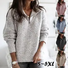 Women Knit Zipper Pullover Jacket Blue Winter — feature 73