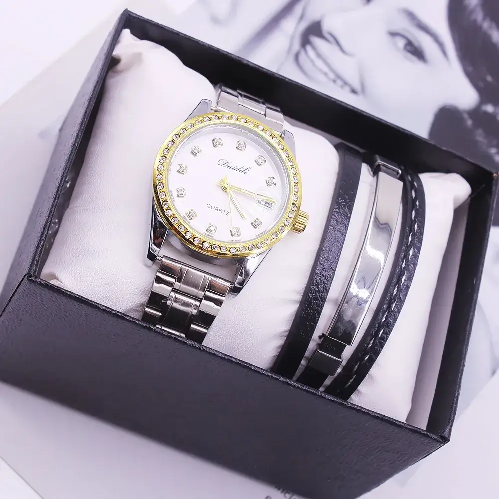 Women's Quartz Watch Set with 3 Bracelets - Image 4