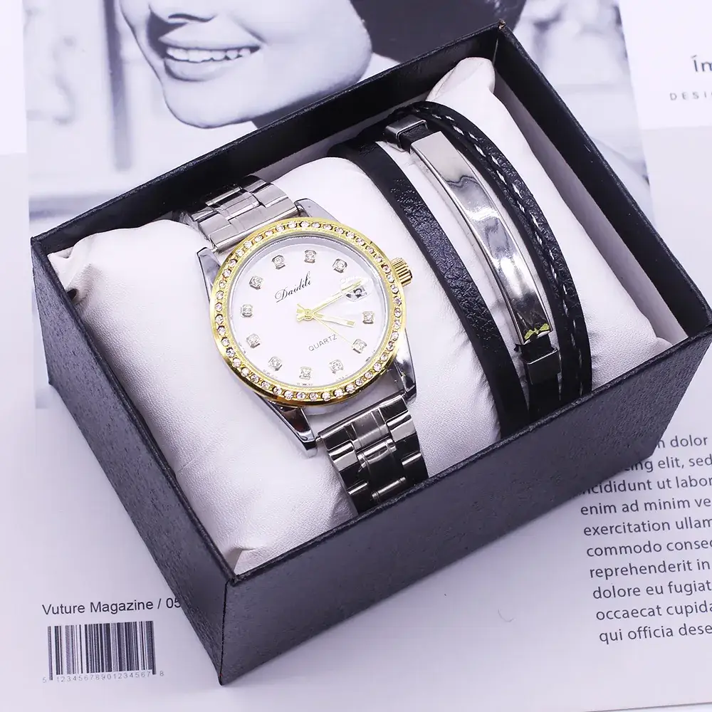 Women's Quartz Watch Set with 3 Bracelets - Image 2