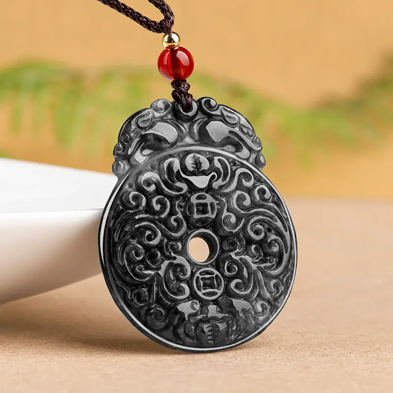 Jade Peace Buckle Pendant Black Antique Men Women - Image 2