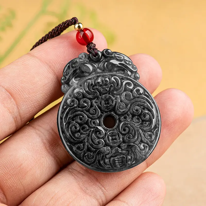 Jade Peace Buckle Pendant Black Antique Men Women - Image 3