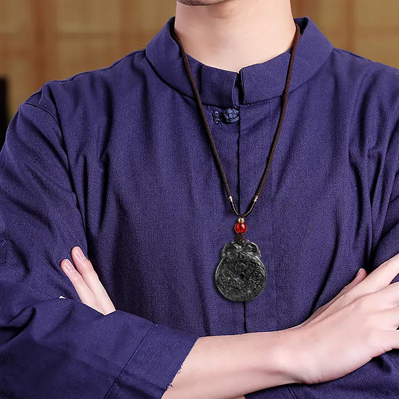 Jade Peace Buckle Pendant Black Antique Men Women - Image 4